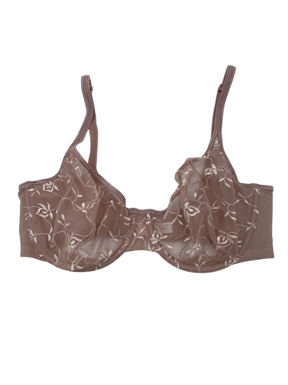 Lane Bryant Cacique Sexy Sensual Sheer Embroidered Mesh Bra Nude 38DD Underwire